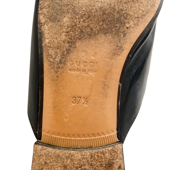 Gucci Princetown Horsebit Loafer Mules Black Leather Buckle Slipper Flats 37.5 - Picture 10 of 11